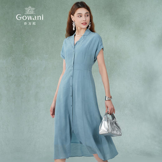 乔万尼夏季桑蚕丝连衣裙女时尚气质简约收腰纯色真丝长裙ES2E188 商品图3