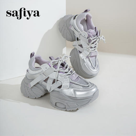 Safiya/索菲娅2025潮流厚底网面镂空烫钻增高休闲运动老爹鞋 SFD1112363 商品图5