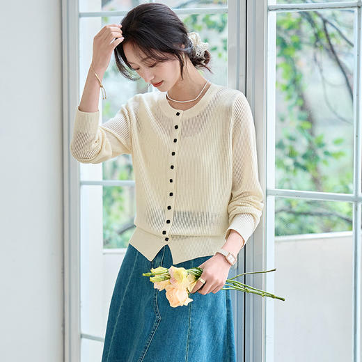 CC-22-2617白色镂空冰丝针织开衫女薄款空调衫夏季配吊带裙外搭披肩外套罩衫 商品图1