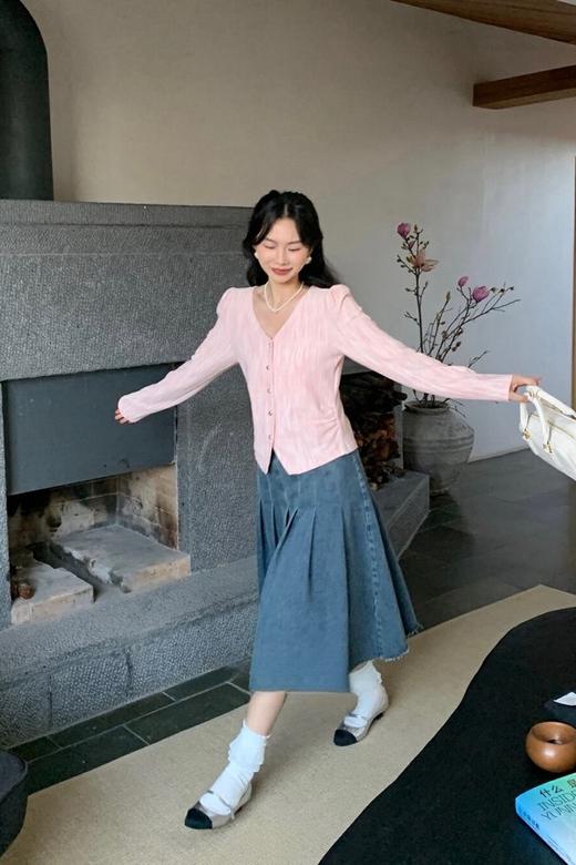 LNNNS 粉色V领单排扣上衣开衫 20182 商品图1