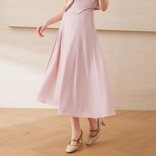 EITIE爱特爱高腰压褶a字伞裙显瘦温柔粉色半身裙套装2025夏季新款B2506610 商品图3