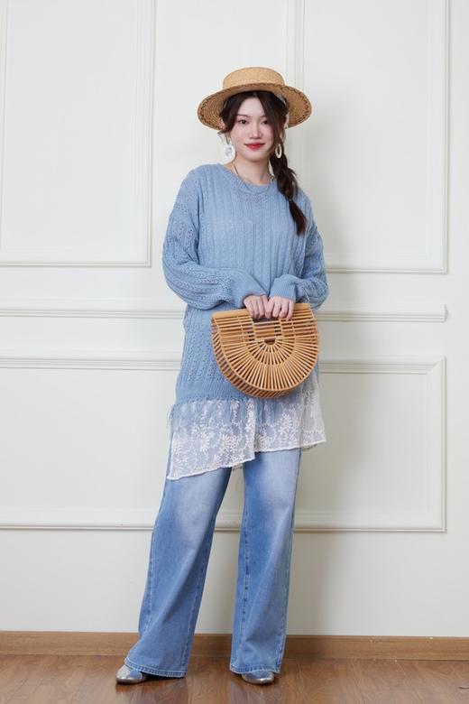 LNNNS 蓝色钩针镂空流苏针织衫 20127 商品图1