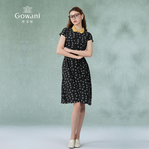 乔万尼夏季真丝连衣裙气质修身显瘦短袖桑蚕丝中长裙ES2E169 商品图3