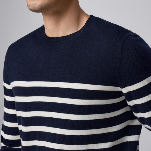 墨麦客男装简约圆领羊毛衫男2024冬季新款撞色条纹男士毛衣20819 商品图2