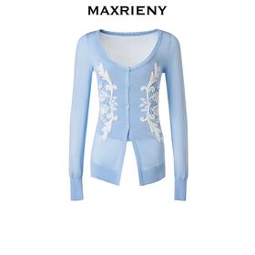 MAXRIENY【商场同款】2025春季新款设计感刺绣提花修身针织衫上衣(货号:MC85SW056)