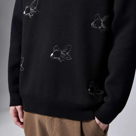 墨麦客男装2024年冬季加厚自发热圆领毛衣男士新中式刺绣针织衫男 商品图3