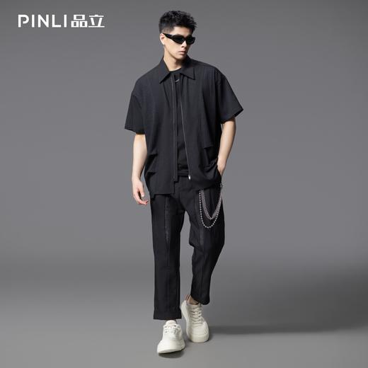 PINLI品立2025夏季新款男士拼接设计感九分裤潮牌百搭宽松休闲裤B252117041 商品图1