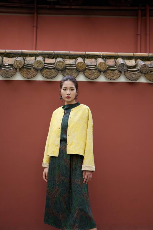 SZ1S51_石绿色_连衣裙_春季_立领提花系带收腰中长款_高级女装_BERNIEELEN 伯妮斯茵 商品图0