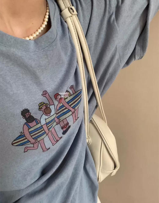 老米优品🎈3-5天。去冲浪吧！《夏日涂鸦麻棉短袖tee》随性慵懒，自带天然纹理 ! T250327A  下架 商品图7