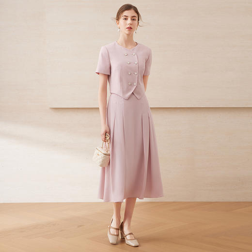 EITIE爱特爱气质双排扣优雅套装短款显瘦短袖外套上衣夏新款B2503608 商品图1