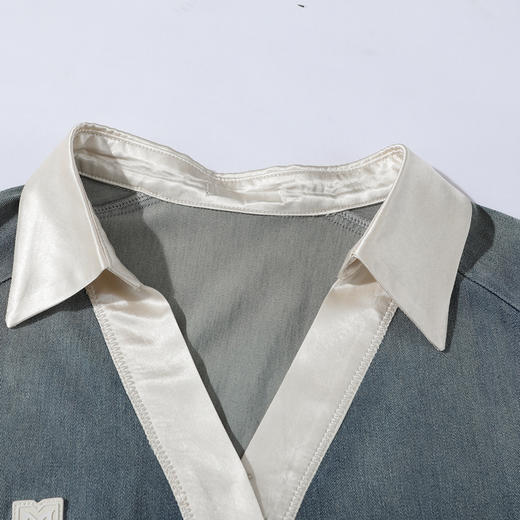 谜底POLO衫短袖女2025夏季新品复古风拼色刺绣宽松上衣252MS0649 商品图3