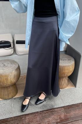 Le Malene 深灰色优雅贵气光泽感半裙 20150