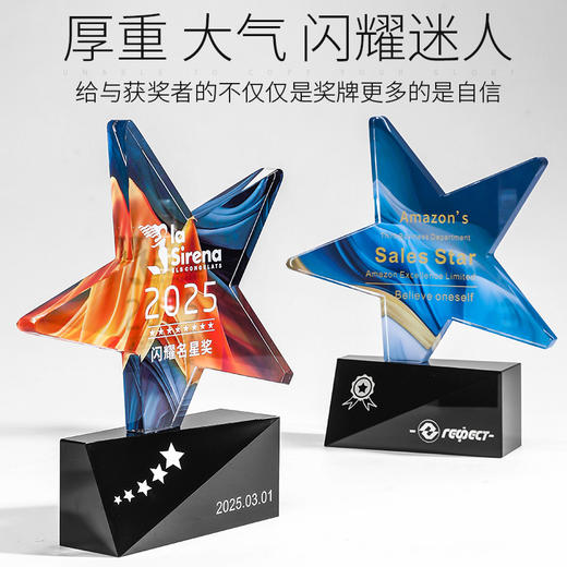 水晶奖杯定制创意五角星金属狼鹿展翅奖牌年会优秀员工销售冠军 商品图1
