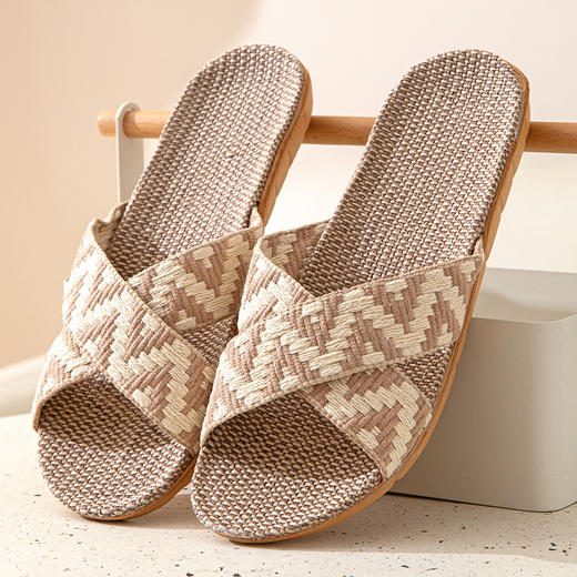 日式无印家居亚麻交叉拖鞋情侣款 A-4348 商品图6