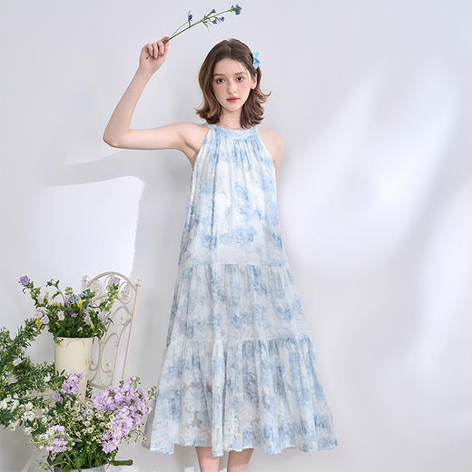 【海盐度假风】重工流苏晕染挂脖连衣裙女春夏宽松长裙V0050628 商品图1