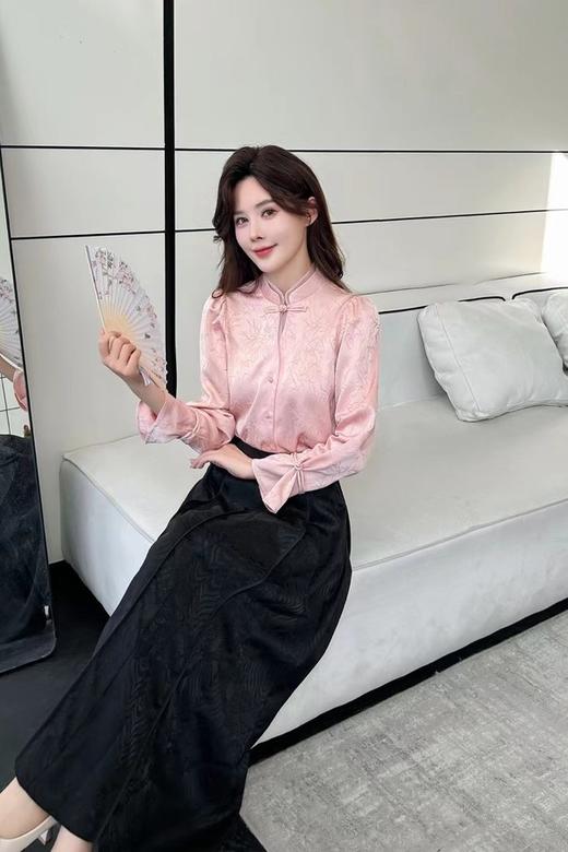 Le Malene 粉色新中式国风提花盘扣上衣 20157 商品图3
