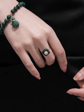 MELI&MOLI |孔雀石四方瓶均码可调925银镶石香薰戒指—五行之木