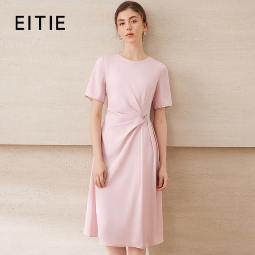 EITIE爱特爱气质圆领不对称压褶收腰A字显瘦连衣裙2025夏季新款B2507678 商品图0