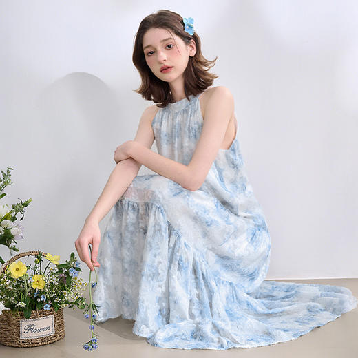【海盐度假风】重工流苏晕染挂脖连衣裙女春夏宽松长裙V0050628 商品图0
