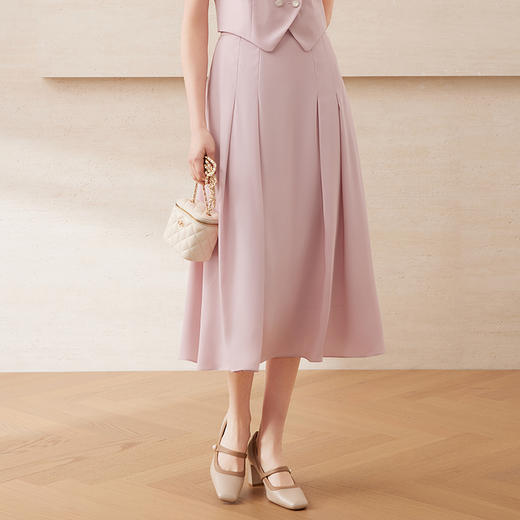 EITIE爱特爱高腰压褶a字伞裙显瘦温柔粉色半身裙套装2025夏季新款B2506610 商品图2