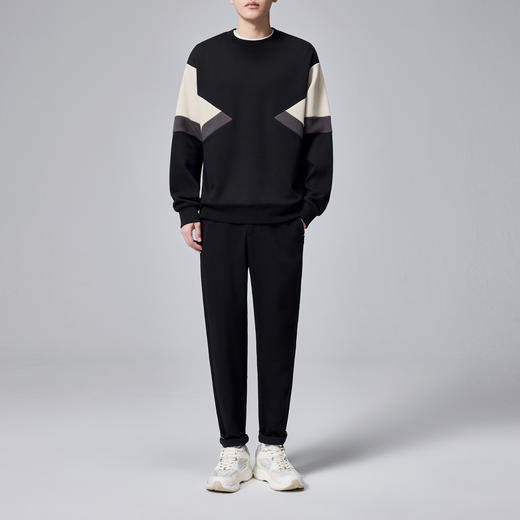 墨麦客男装撞色拼接男士休闲圆领卫衣2024秋季新款重磅肌理上衣男 商品图4