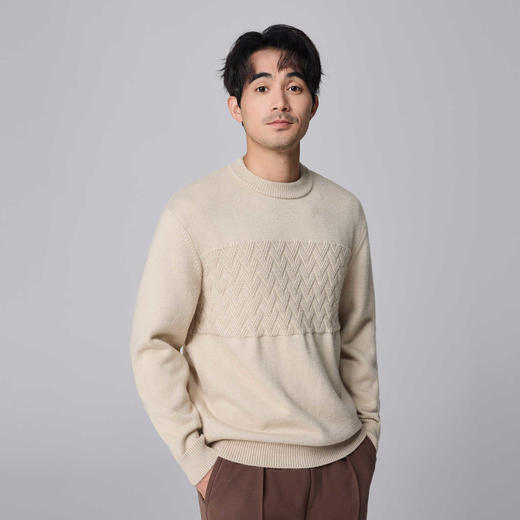 墨麦客男装扭花圆领针织衫男士2024年冬季新款宽松休闲套头毛衣男 商品图1
