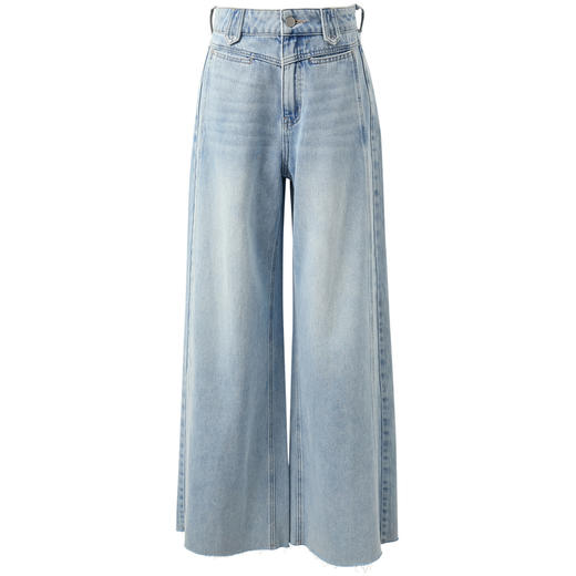 三彩独醒2025夏季新款纯棉牛仔裤宽松收腰直筒阔腿裤毛边长裤F 商品图4