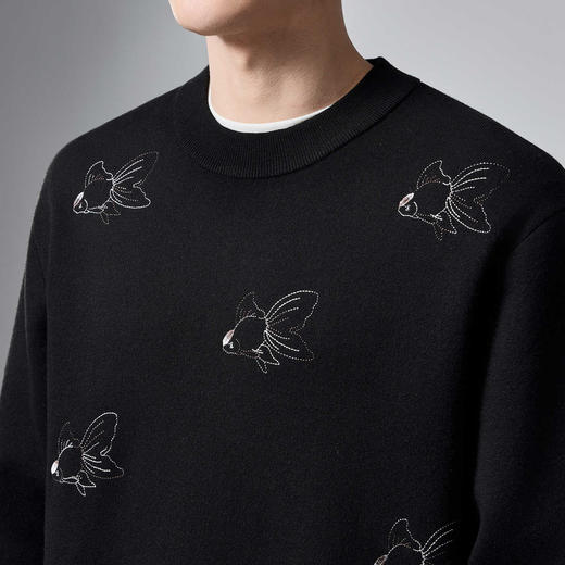 墨麦客男装2024年冬季加厚自发热圆领毛衣男士新中式刺绣针织衫男 商品图2