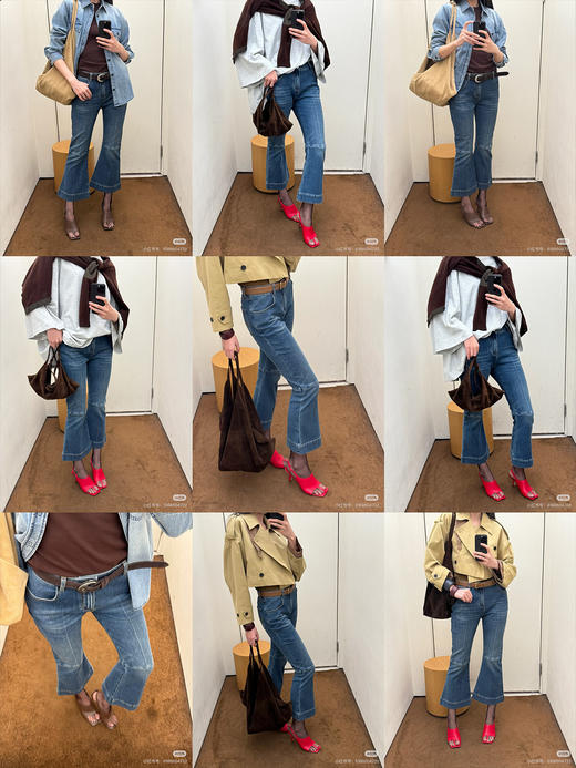 HIDEMI都市单宁系列多重水洗猫须拼接做旧感超显瘦喇叭九分裤牛仔裤 商品图2