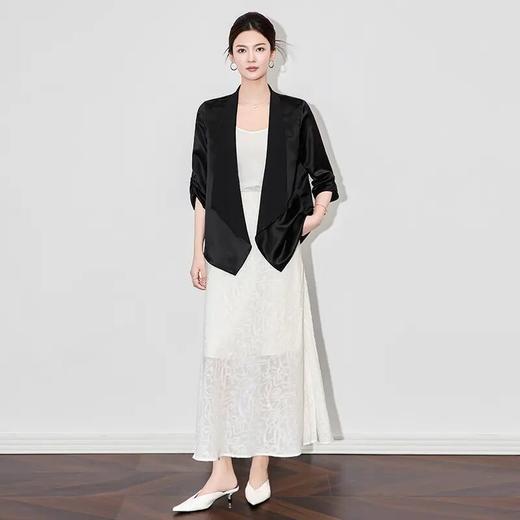 【高货wl】全新升级【铂金会员293/天猫399/差价106】(12844) 洛诗琳时尚气质七分袖西装外套优雅设计感醋酸缎开衫女 商品图3