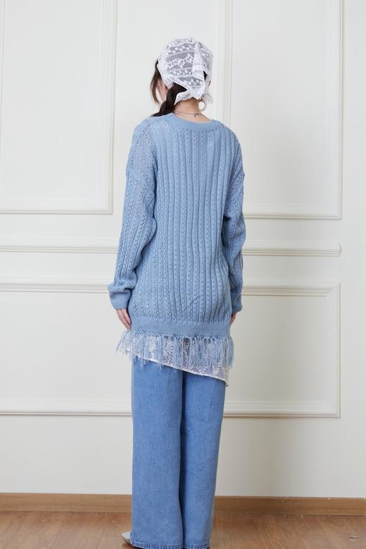 LNNNS 蓝色钩针镂空流苏针织衫 20127 商品图6