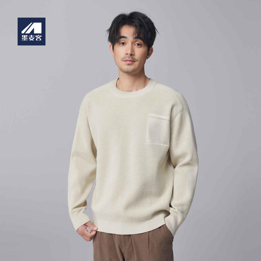墨麦客男装2024年秋季新款加厚圆领毛衣男士肌理针织打底衫外套男 商品图2