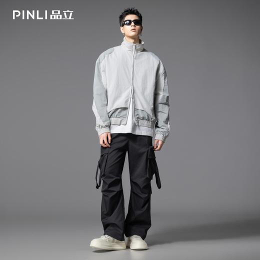 PINLI品立2025秋季新款立领拼接撞色拉链门襟长袖衬衫男士衬衣GD252113295 商品图2
