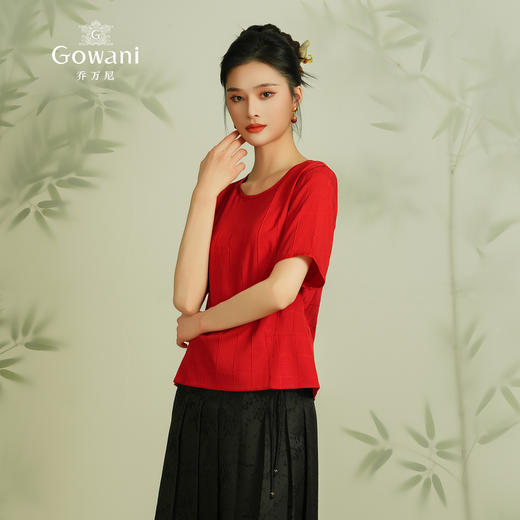 乔万尼圆领真丝小衫宽松显瘦短袖T恤ES2C183 商品图1