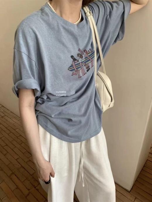 老米优品🎈3-5天。去冲浪吧！《夏日涂鸦麻棉短袖tee》随性慵懒，自带天然纹理 ! T250327A  下架 商品图3