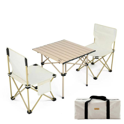 飞图乐（FTLY）米色折叠椅铝合金方桌三件套米色 商品图0