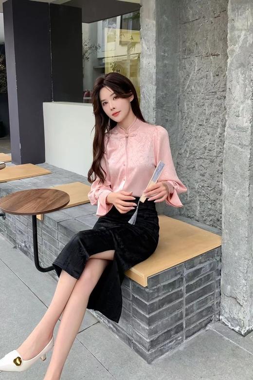 Le Malene 粉色新中式国风提花盘扣上衣 20157 商品图5