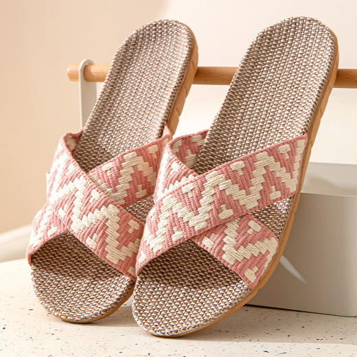 日式无印家居亚麻交叉拖鞋情侣款 A-4348 商品图5