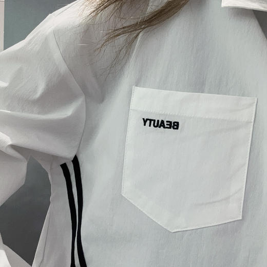 N下摆设计拼色织带长袖衬衫41227 春季 582911100456 商品图3