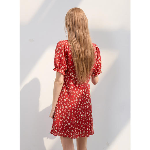 三彩2025夏季新款法式碎花裙泡泡袖收腰连衣裙短裙浪漫优雅S 商品图3