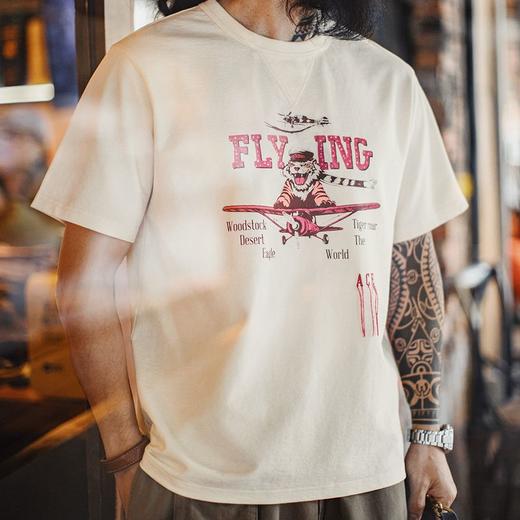 工装优选美式复古老虎印花阿美咔叽T恤宽松休闲二本针短袖男春夏 商品图4