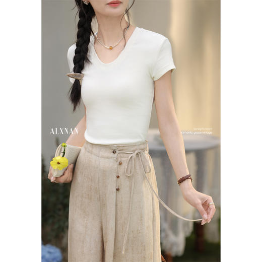 鹿向南「春序」沙杏色简约休闲裤2025夏装新款宽松百搭阔腿裤女 商品图4