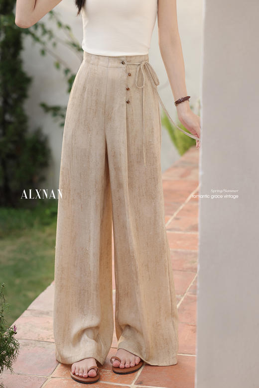 鹿向南「春序」沙杏色简约休闲裤2025夏装新款宽松百搭阔腿裤女 商品图5