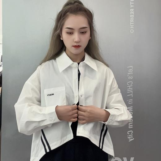 N下摆设计拼色织带长袖衬衫41227 春季 582911100456 商品图0