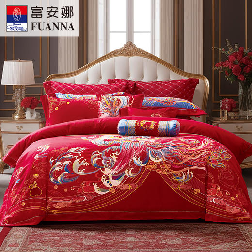 【6楼】富安娜婚庆床单八件/盛世红妆，单被加大，红 商品图0