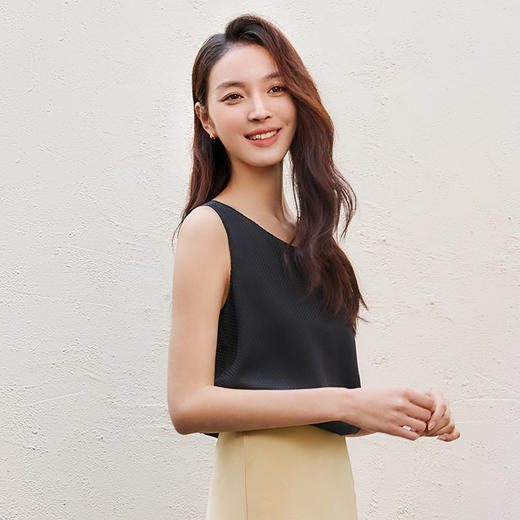 玳莎黑色格纹真丝无袖背心2025夏季新款女宽松圆领套头打底上衣  FB31001 商品图1