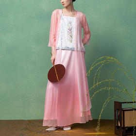 【林栖设计小店】【现货】桑蚕丝中长款真丝开衫渐变2025春夏新品七分袖薄外套女1912068B