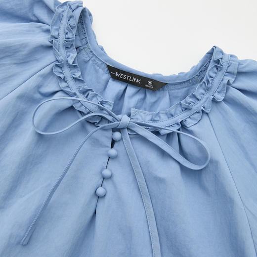 慵懒随性拼接木耳边泡泡短袖连衣裙女春夏A字宽松长裙V0850331 商品图5