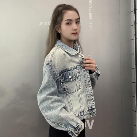 MZ双口袋贴钻复古牛仔外套（蓝）春季 351020510321 商品图2