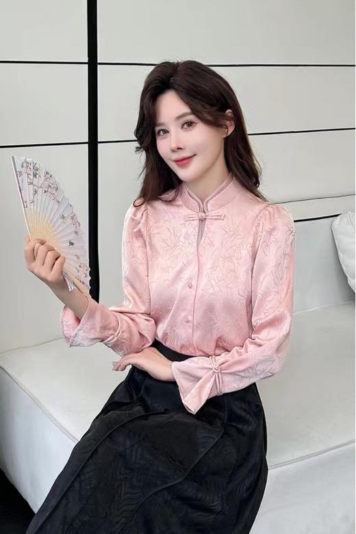 Le Malene 粉色新中式国风提花盘扣上衣 20157 商品图0